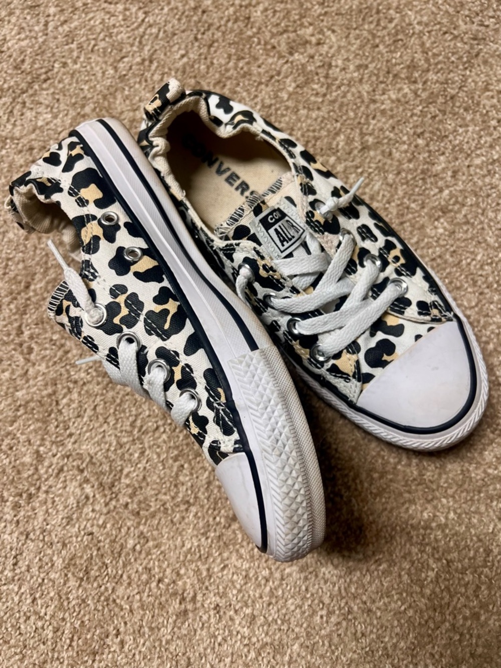 Converse Low Top Sneakers in Black, White & Tan Leopard Print - Picture 2 of 4